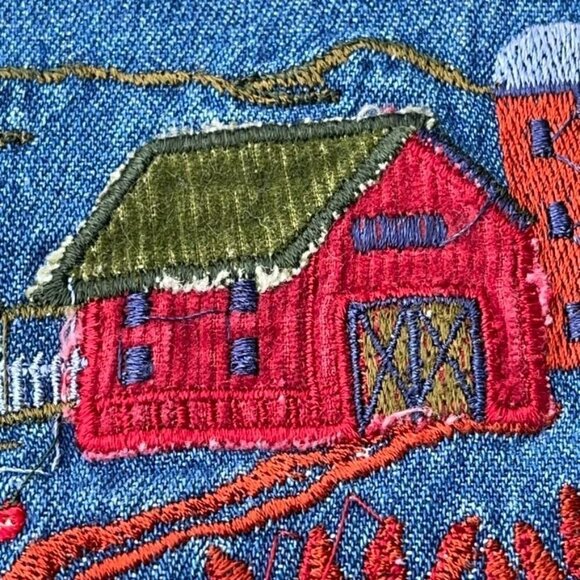 Vintage Bobbie Brooks SIZE XL Denim Cottagecore Button Up w Fall Embroidery - Picture 5 of 9
